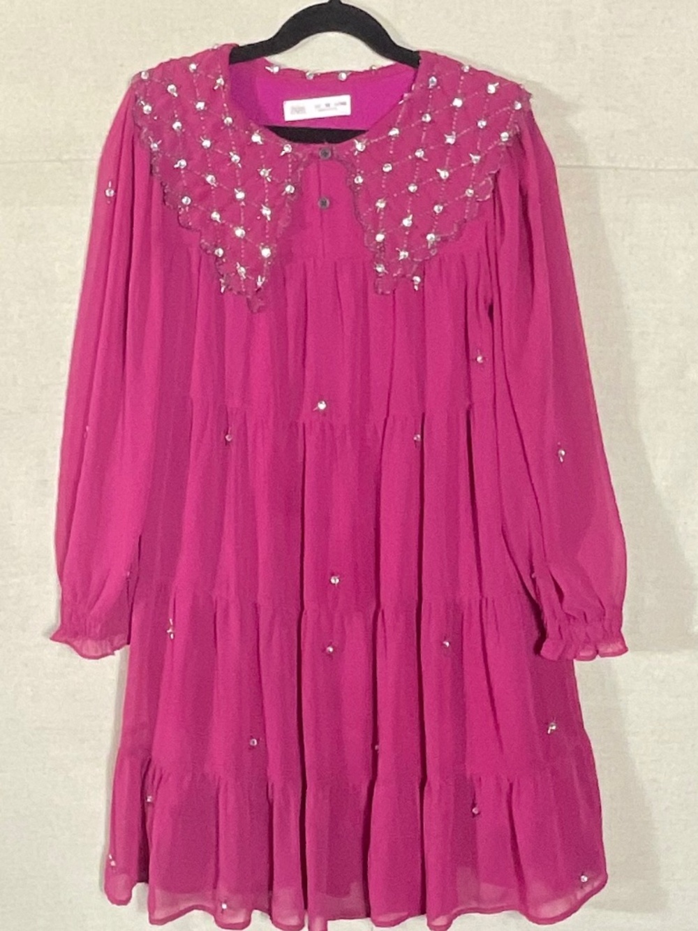 Zara Kids Magenta Long Sleeve Embellished Beaded Dress Size 10